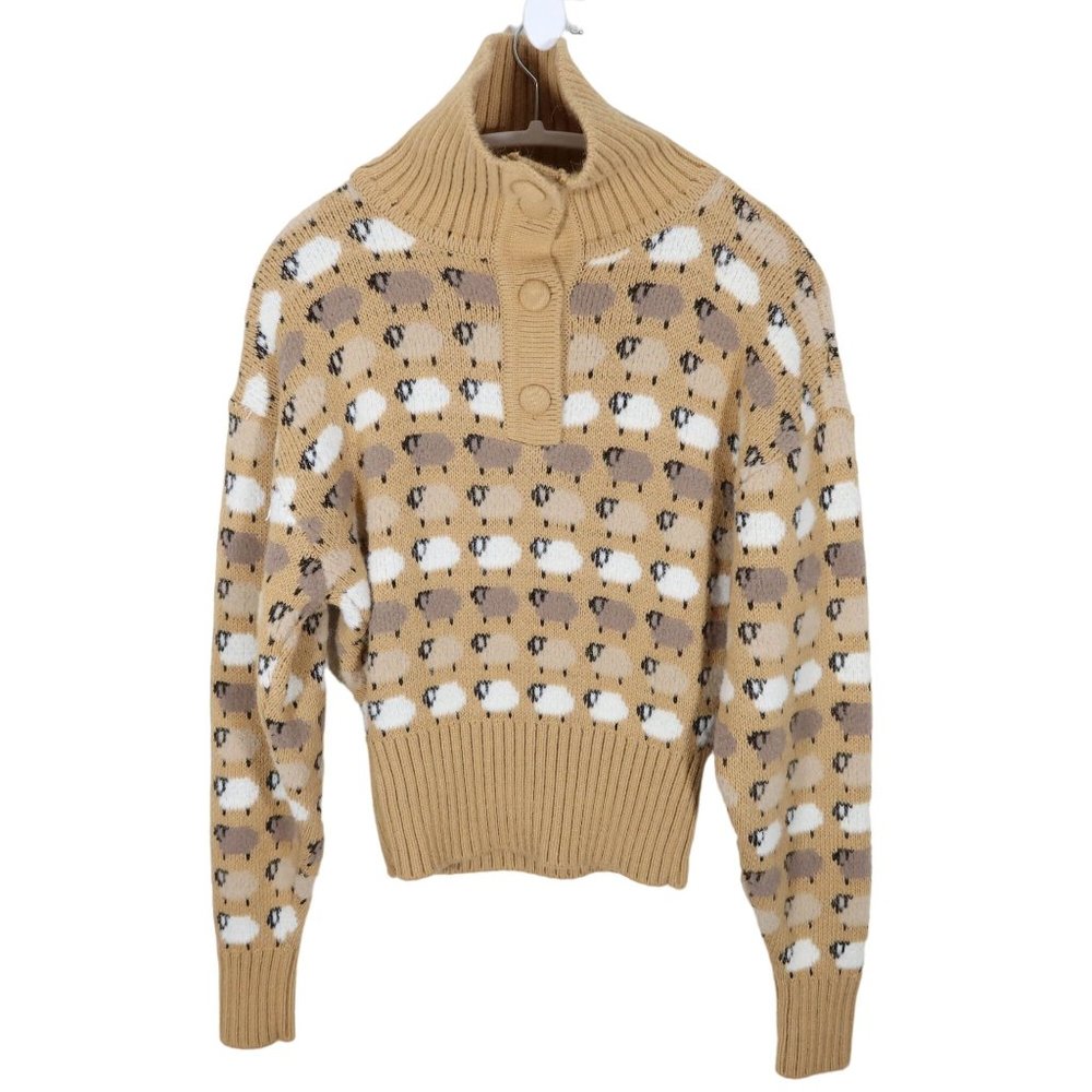 Zara Tan and White Cowl Neck Sweater